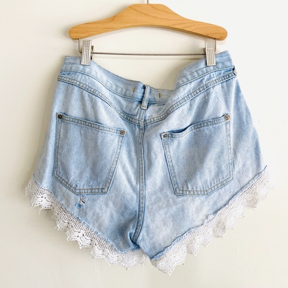 Free People Denim Lace Crochet Distressed Shorts - Picture 5 of 6